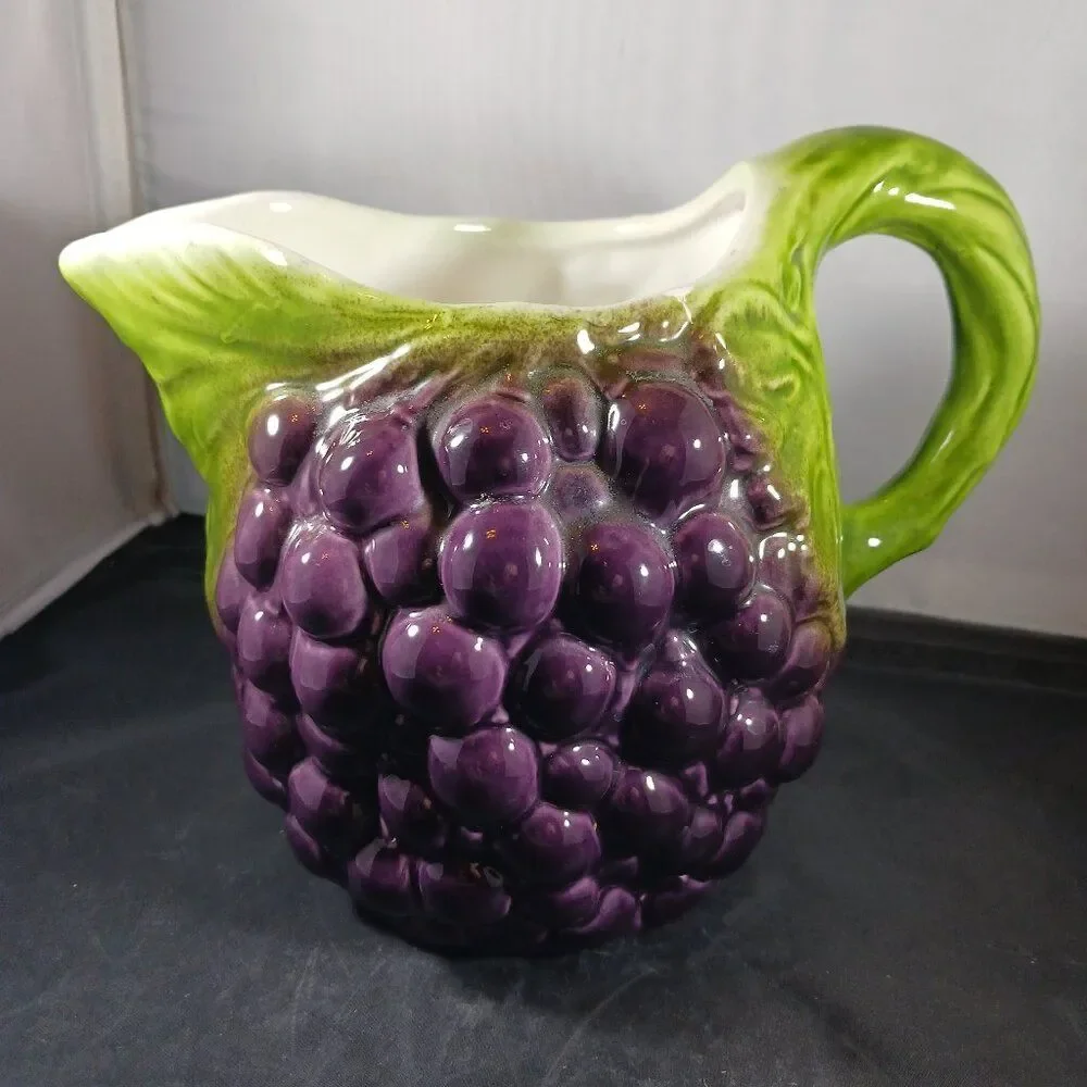 Vintage Pier 1 Majolica Grape Vine Pitcher 3D Made in Italy